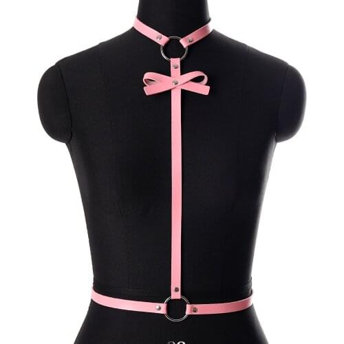 Goth Pink Bow Accessories Harness Belt Tops Bondage Waist Size Suspender Belt Pu Leather Sexy Lingerie Garter Pole Dance Rave