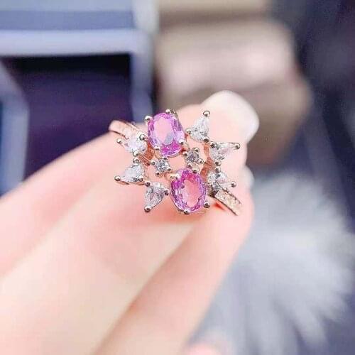 4*5 Natural Varied Gem S925 Sterling Silver Pink Sapphire Fine Ring Fashion Wedding Jewelry for Women MeibaPJFS