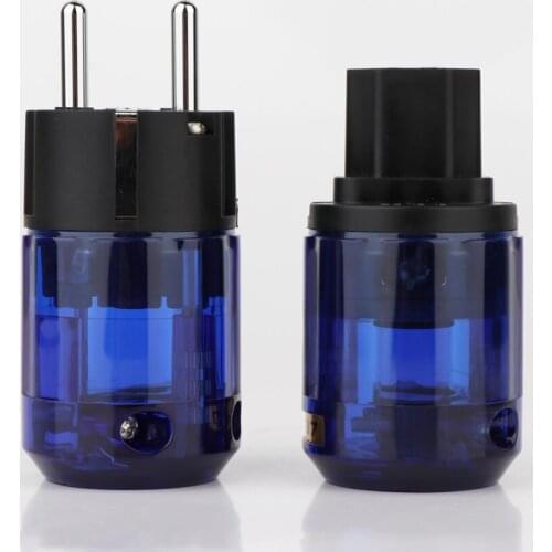 1 pair Rhodium Plated P-037E EU Schuko Power plug C-037 IEC Connector for Hifi audio DIY Schuko AC power cord Cable