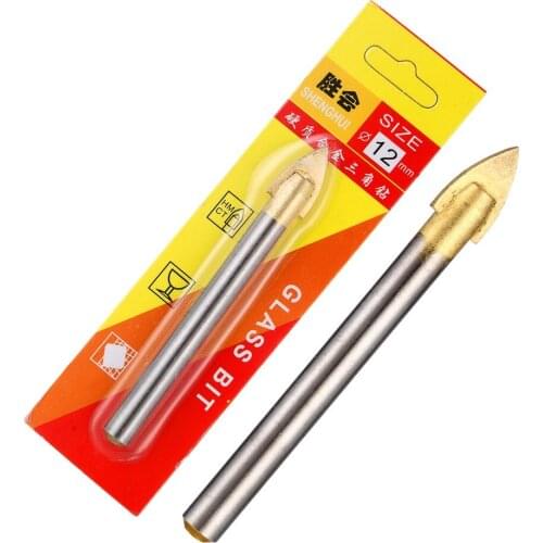 1pcs12mmAlloy triangle drill/Tile/Glass//MirrorDrill BitsTungstenCarbide GlassDrill BitsTitanium Coated Power Tools Accessories