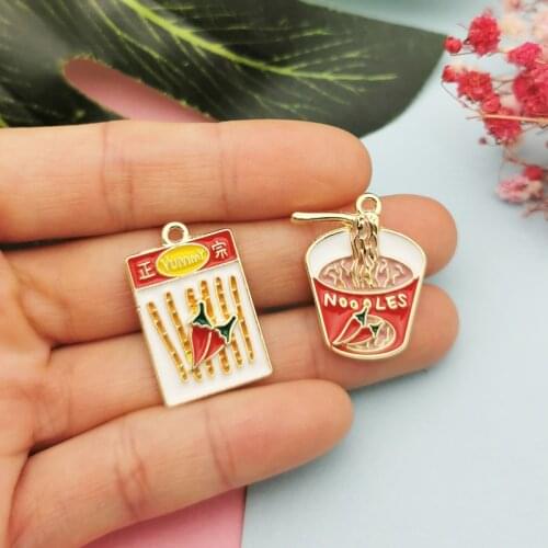 10pcs/pack Delicious Instant Noodles Spicy Strips Enamel Metal Charms Pendant Earring Decor DIY Fashion Jewelry Making Accessory