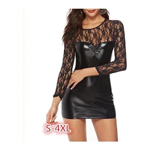 2021 Sexy foreign trade European and American imitation leather patent leather sexy nightclub uniform temptation dress