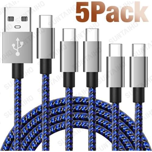 5Pack USB Type C Cable for Xiaomi Redmi note 10 9s Samsung S10 Mobile Phone Fast Charging USB C Cable Type C phone Charger Cable