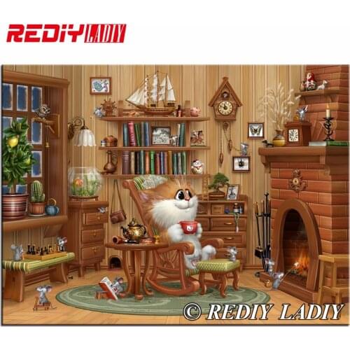 5D diamond embroidery diamond mosaic cartoon cat with coffe picture 3D diy diamond painting needlework canvas Home Decoration