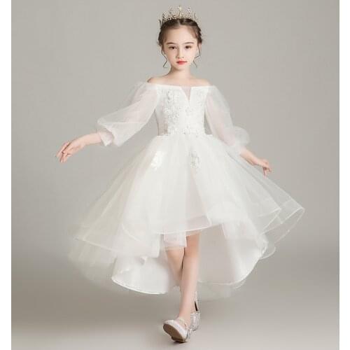 White Tulle Flower Girls Dresses For Wedding Off Shoulder Girl Dresses Party Christmas Dress Children Princess Formal Costume