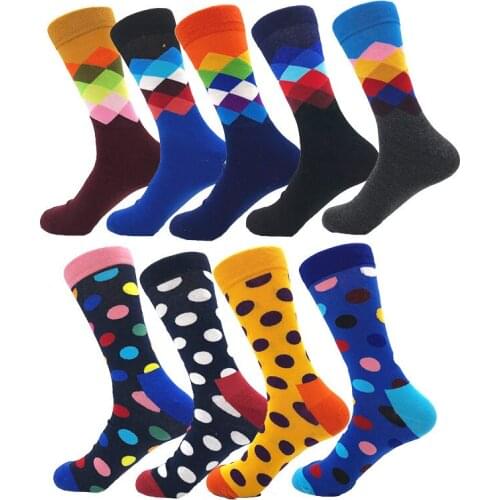 Diamond grid big dots color geometric mens trendy socks square men and women couple skateboard socks
