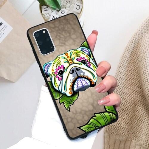 For Samsung Galaxy Day of the Dead English Bulldog Sugar Skull Dog Soft TPU Black Border Samsung Galaxy Case