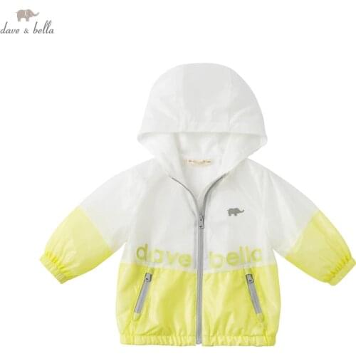 DBX16558 dave bella spring baby boys fashion patchwork letter pockets zipper hooded coat children tops infant toddler outerwear