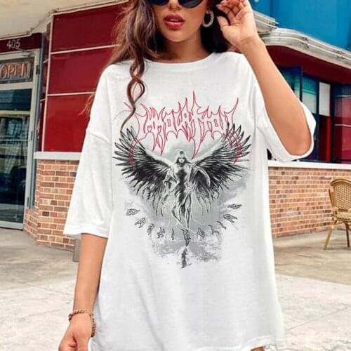 Harajuku Retro Angel Gothic T Shirt Women Oversized Emo Punk Oversized T-shirt 2021 New Summer Streetwear Tops Female Clothes