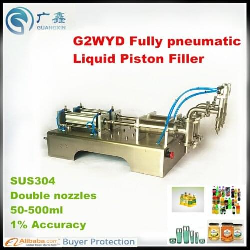 G2WYD500 Fully Pneumatic Double heads Semi-automatic Liquid filling machine,Cosmetic Liquid Piston Filling Machine 50-500ml)