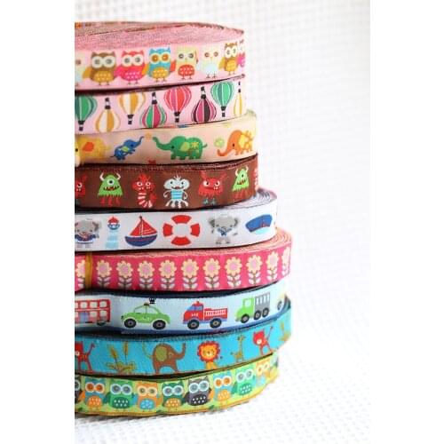 HOT!!! 2015 recommed NEW 5/8" mix 9 Colour Design 9M Cartoon Polyester Woven Jacquard Ribbon For Dog Collar