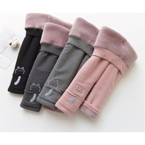 Girls Cotton Warm Leggings Winter Kids Cartoon cat Thick Velvet Pants for Baby Girls Children Trousers Clothes Outfits Bootcut