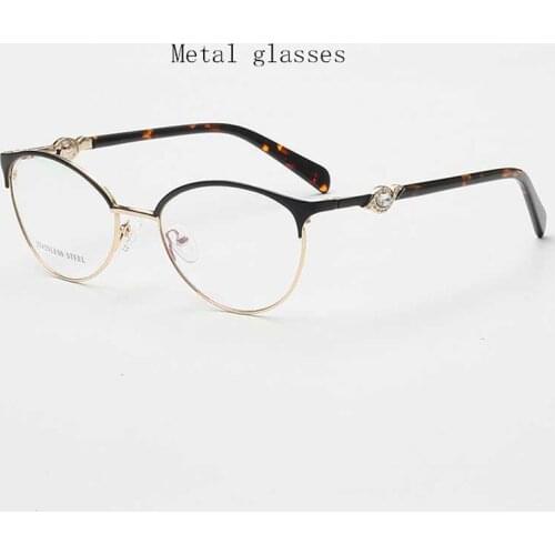 YOUTOP Womens Classic Cateye Eyewear Stainless Steel Eyeglasses Crystal Temple Optical Frames Myopia Eye glasses S6735