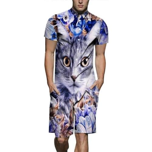 Summer Mens New Design Romper 3D Print Funny Pattern Playsuit Casual Jumpsuit Male Short Sleeve Beach Sets Overalls US Size
