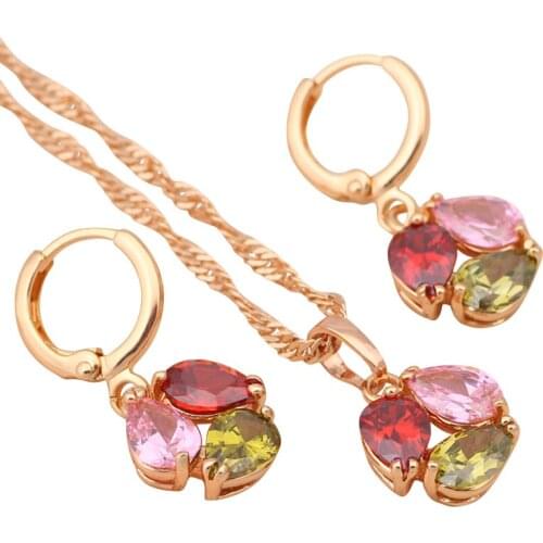Color Crystal Necklace sets Gold Gold tone Fashion Jewelry Sets wedding Drop Earrings Zircon Austrian Element JS079A