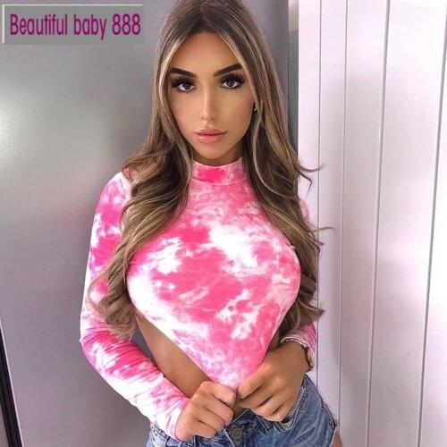 Meqeiss 2021 new long sleeve tie dye backless bandage crop tops autumn winter women fashion streetwear outfits T-shirts tees