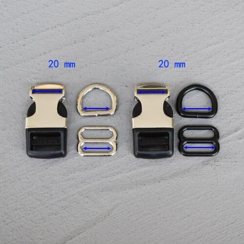 1 Set 20mm Metal Hardware D Ring Belt Straps Piastic Side Release Buckle Curved Bracelet Dog Collar Accessories 3s8