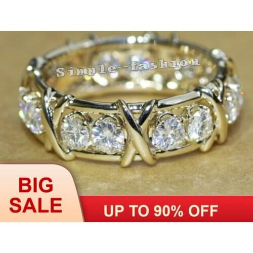 Fashion Jewelry Eternity 3mm Gem 5A Zircon stone 10KT yellow Gold filled Women Engagement Wedding Band Ring fashion Jewelry