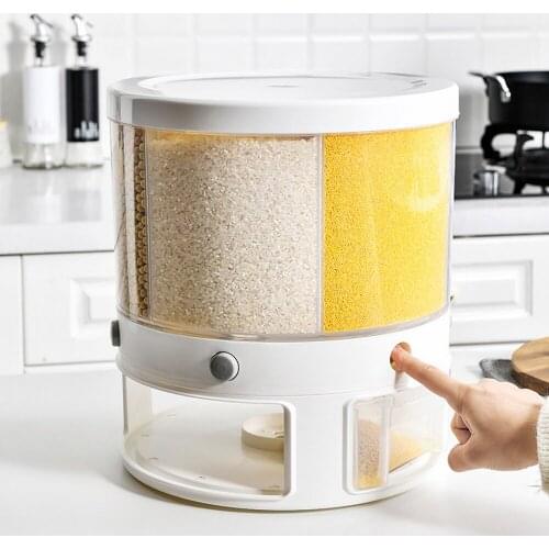 Multi-functional Rotating Divided Grains Organizer Storage Container Dividing Rice Bucket Household Food Storage Box