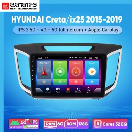 ELEMENT-5 10" 6G+128G Android 10 4G5G WIFI RDS DSP Car Radio Multimedia Video Player For HYUNDAI Creta/ix25 2015-2019 Navigation