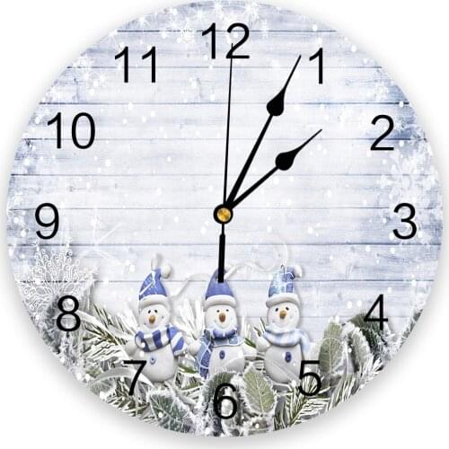 Snowman Green Leaves Winter Wall Clocks Non Ticking for Girl Boy Bedroom Bathroom Kitchen Living Room Office Round Clock