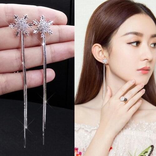 New Korean Fashion Jewelry Personality Crystal Tassel Earrings Double Focus Shiny Bride Pendant Womens Earrings Wedding Jewelry