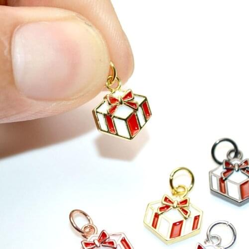 New Arrival 3D Stereoscopic Gift Box Shape Copper Charms Red White Enamel Fashion Bracelet Making Findings 20pcs/lot