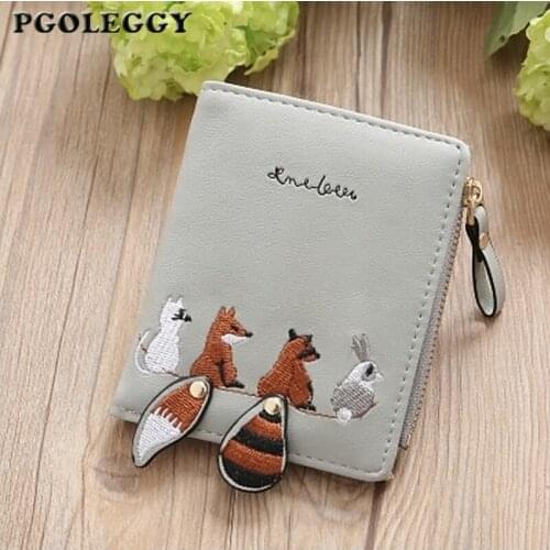 New Women Wallets Lovely Cartoon Animals Leather Wallet Zipper Small Coin Purse Hasp Cute Purse Card Holder Carteira Feminina
