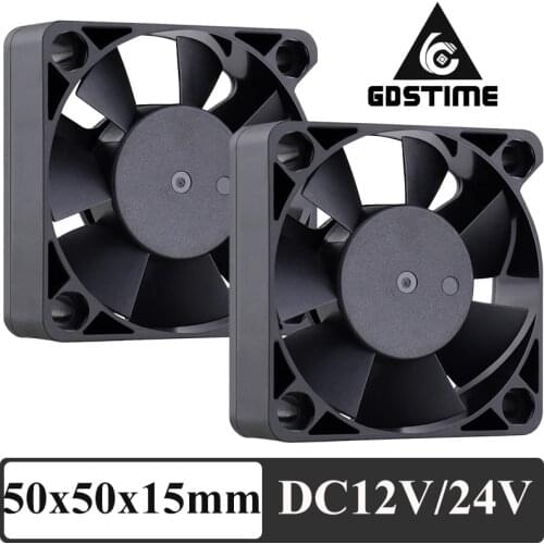 2Pcs Gdstime 50x50x15mm DC 12V 24V 2Pin 5cm Blushless Cooling Axial Fan 50mm x 15mm 5015 PC Computer Case Cooler