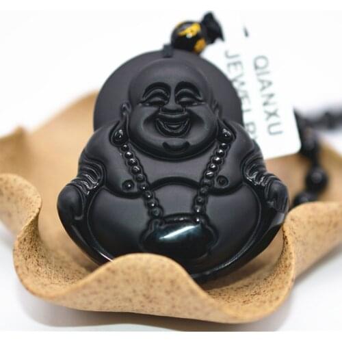 QIANXU Black Obsidian Buddha Necklace Pendant Jade Pendant Jade Jewelry Fine Jewelry