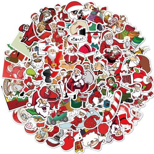 Christmas Santa Claus Cartoon Character Sticker Suitcase Diary Book Handbook Skateboard Guitar Stationery Decoration 50PCS