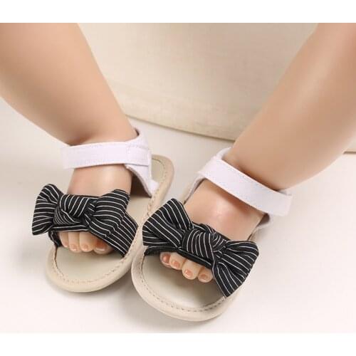 TELOTUNY sandals Baby Girls Cotton Striped Bow Sandals Soft Sole Non-Slip Rubber Summer Flat Walking Shoes Princess Shoes