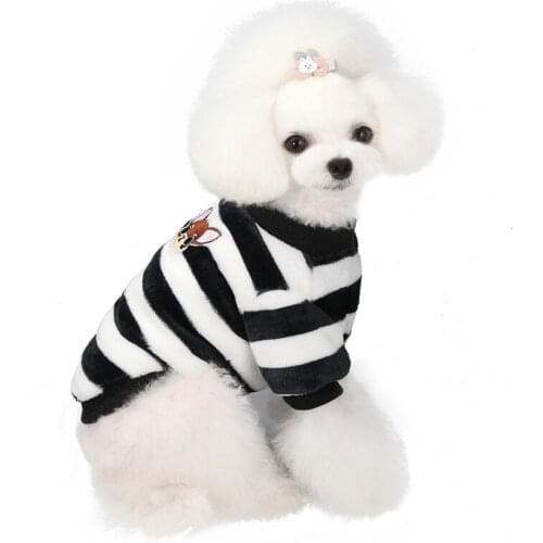 Cute Plush Warm Winter Stripe Sweater Pet Dog Clothes Winter Warm Fleece Coat For Small French Bulldog Puppy Chihuahua Clothes