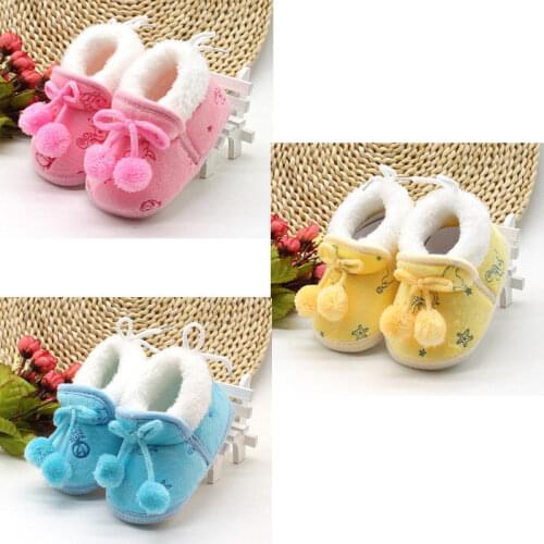 2018 Winter Warm Pretty Lovely Toddler Baby Girls Boys Shoes Crib Shoes Fur Cotton Cartoon Print Slip On Shoes