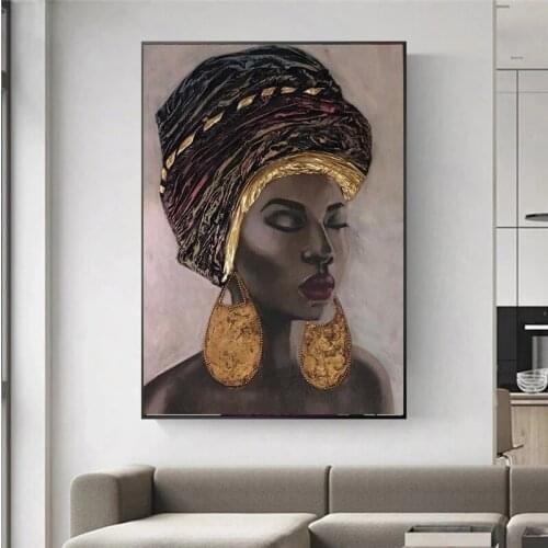 Modern Black African Woman Art Canvas Paintings Posters and Prints Wall Art Picture for Living Room Home Wall Decoration Cuadros