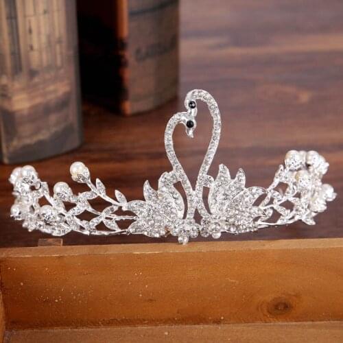 Wedding Swan Crown Tiaras Pearl Diamond Princess Headbands for Woman Girl Pageant Prom Party Prom LB