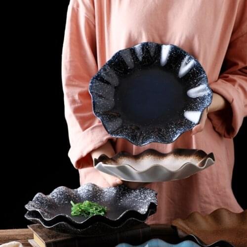 Japanese Ceramic Special-shaped Fruit Salad Plate Creative Lotus Leaf Plate Irregular Dishes Household Characteristic Tableware