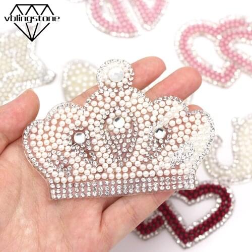 Pearl Rhinestone Patches Elephant Crown Bow Heart Star Iron on Patches For Clothes Rhinestone Appliques Crystal Rhinestone Badge