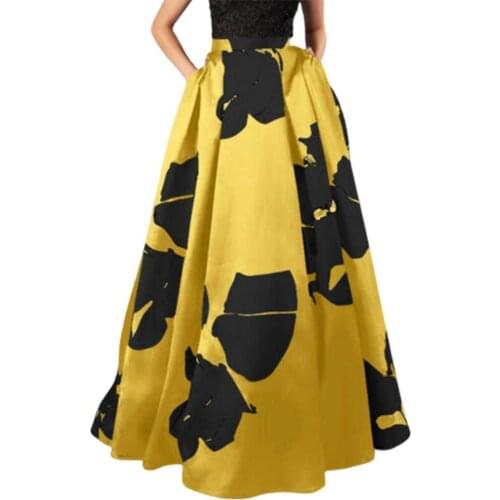 Womens High Waist Skirts Flower Printed Bohemian Elastic Waist Floor-Length Long skirts plus size 4xl