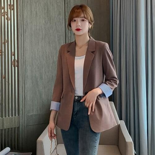 Blazer Women Trendy Patchwork Korean Chic Spring Loose Pockets Ladies Elegant Coats Single Button Minimalist Tops X1614RX