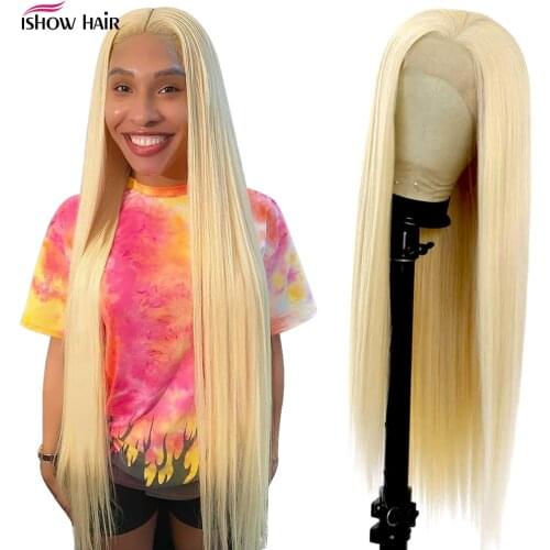 Ishow Blonde 30 Inch Lace Front Wig For Women 613 Transparent Lace Frontal Wig Pre Plucked Honey Blonde Straight Human Hair Wigs