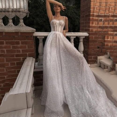Eightree Sparky Luxury Wedding Dresses 2021 A Line Sequined wedding Gowns Vestidos de Noiva Women Mariage Beads Bride Dress