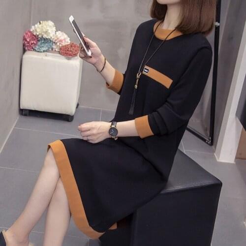 2020 Autumn Winter Sweater Dress Women Pullover Knit Sweater Large Size 3XL Loose Long Sleeves Women Tops Bottom Sweater Dress