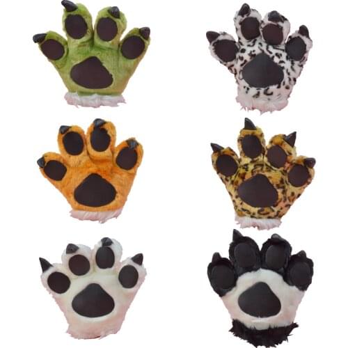 1 Pc 11-23cm Animal panda tiger leopard Cartoon Paw Gloves Plush Keep Warm Claws Stitch Dinosaur Bear Cosplay Winter Warm Gloves
