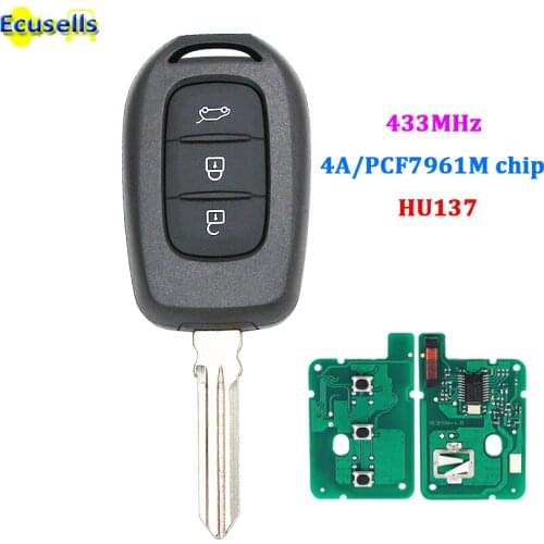 3 Button Remote Key Fob 433MHz with 4A PCF7961M chip for Renault Duster Dokker Trafic Master HU137 uncut blade