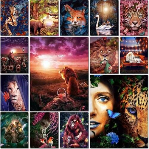 5d full square embroidery Cross stitch diamond painting animal orangutan leopard fox bird lion giraffe flower Mosaic home decor