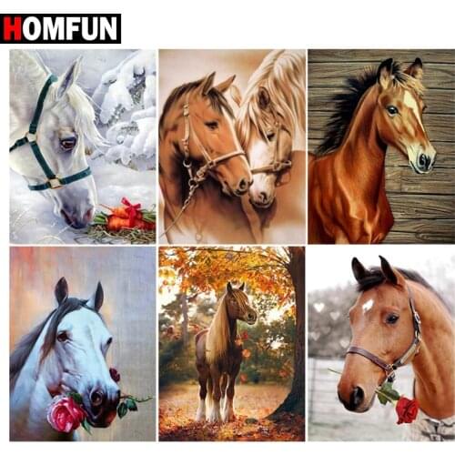 HOMFUN Diamond Painting Cross Stitch "Horse animal" Full Square Round Diy 5d Diamond Embroidery Picture Rhinestone Art