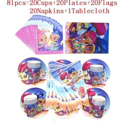 Shimmer and Shine Kids Girl Happy Birthday Party Supplies Baby Shower Party Decoration Paper Cup Plate Banner Tablecloth Napkins