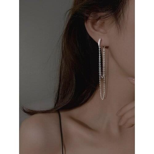 Chain Tassel Zircon Hoop Earrings For Women Simple Fashion Korea Punk Hip Hop New Trendy Hot Sale Student Jewelry Gift BOYULIGE