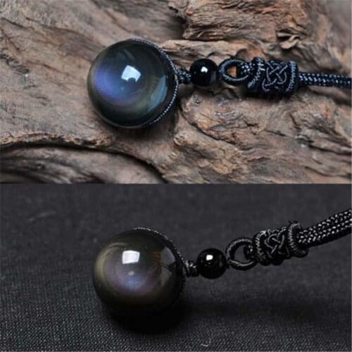Top Rainbow Eye Transfer Good Luck Bead Natural Obsidian Pendant Necklace Polyester Rope Chain Necklaces For Woman Jewelry Gifts